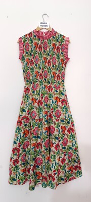 Hand block printed summer wear long maxi dress, cotton sleeve less smoking dress