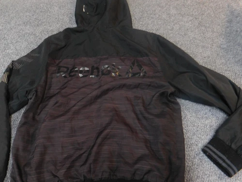 Reebok Mens Jacket M purple black Hoodie full zip drawstring blue image 10