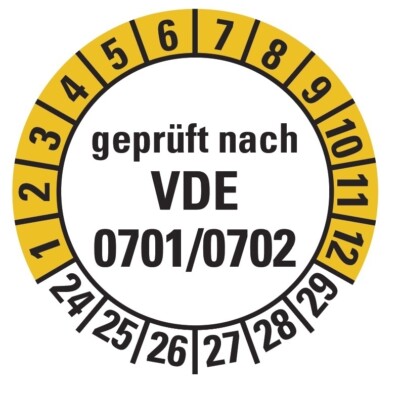 100x Prüfplakette''geprüft nach VDE 0701/0702 | 24-29'' Etikett Aufkleber Ø15-40mm