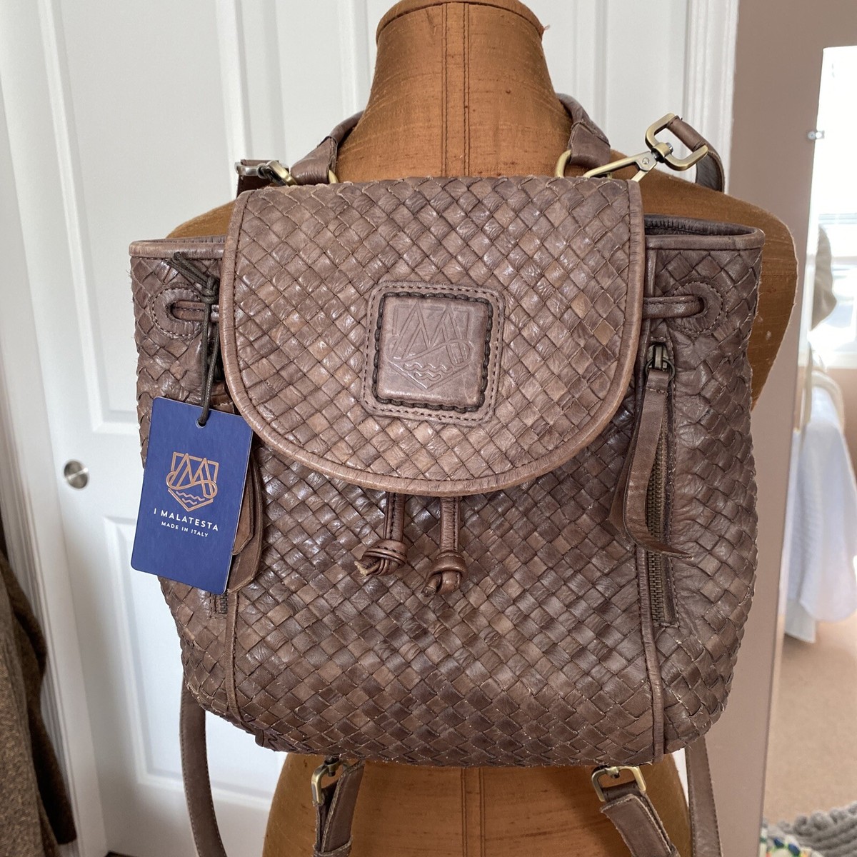 brown mini backpack Handcrafted Leather David King Top Handle it develops a rich Colour:Ochre under-25
