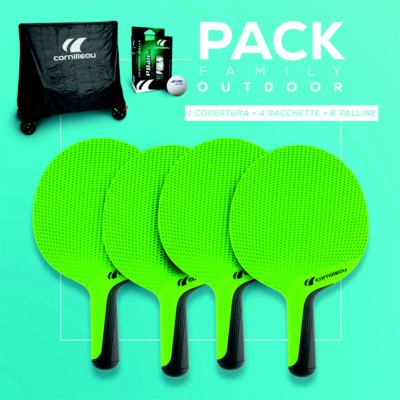 Cornilleau Set FAMILY Pack OUTDOOR (Premium Cover & 4 Softbat Green & 6 Ball)