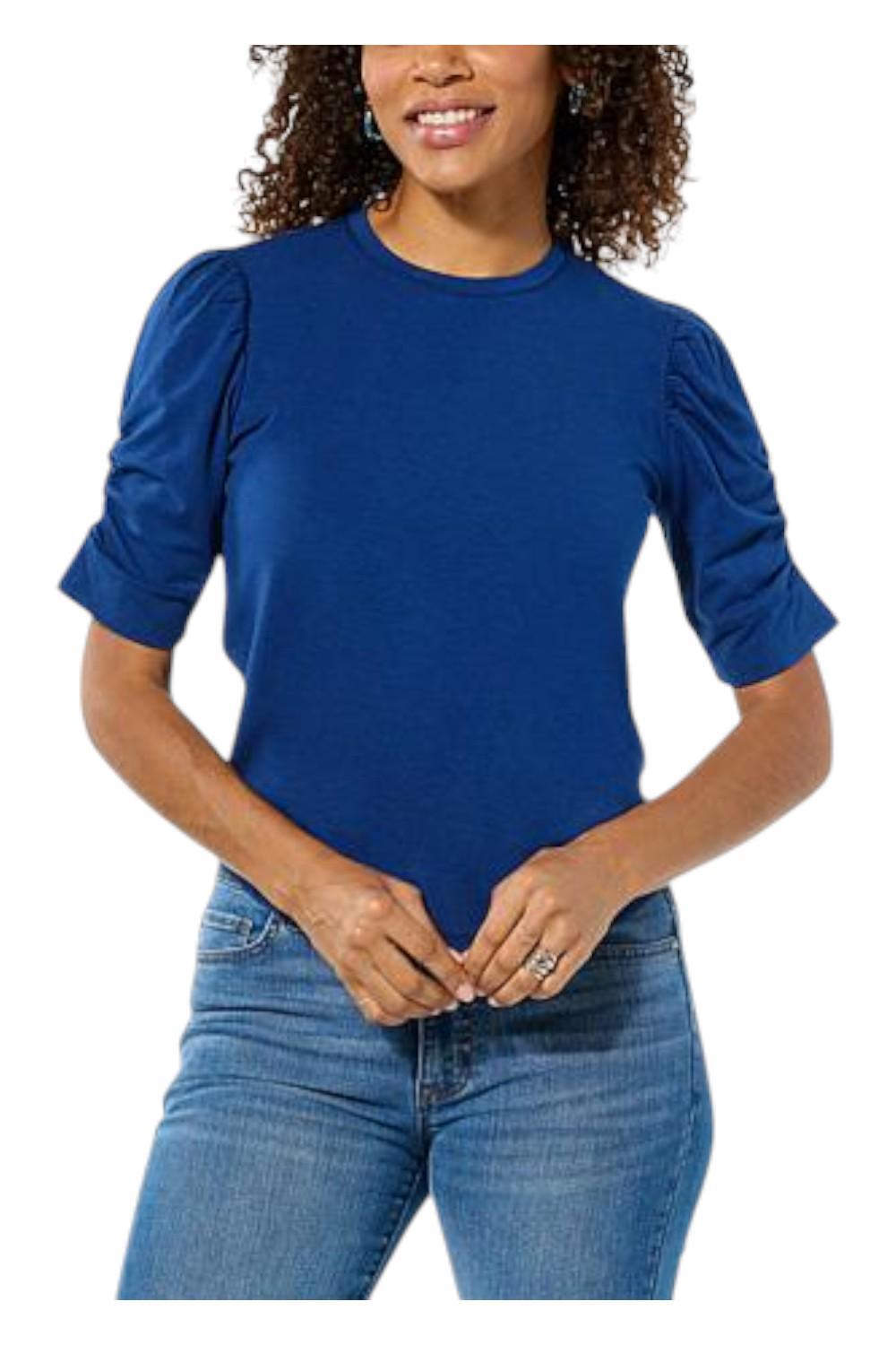 Женский топ с пышными рукавами и рюшами G by Giuliana синего цвета