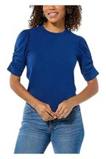 G by Giuliana Women's Ruched Puff Sleeve Top Blue