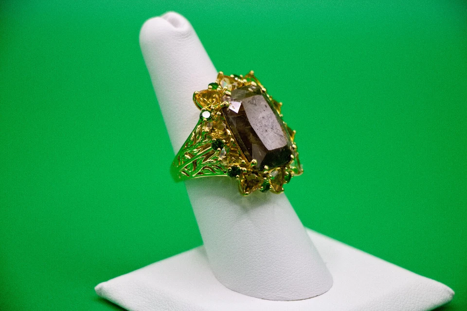 Шоколадный сапфир и несколько драгоценных камней 23,90 ctw кольцо в 18K Vermeil YG размер 7,0 - Изображение 3 из 4