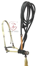 12" Bosal Set, 40 Plait Beige & Black Rawhide Bosal Set, Hackamore Set & Mecate.