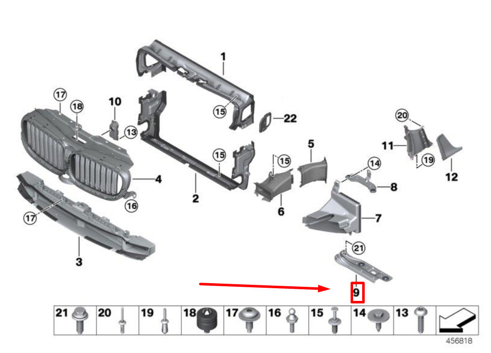 BMW 8 G15,F92 Left Auxiliary Radiator Bracket 7357219 51647357219 