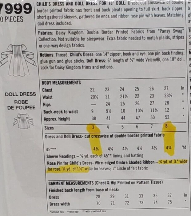 Daisy Kingdom Pleated front dress & doll dress Simplicity #7999 Sz: 5-8 Bordered - Image 3 of 4