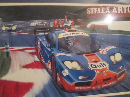 "Racing Art di Roger Warrick Ford GT a LeMans lavoro datato '97 Pro incorniciato 24""x17" - Foto 8 di 12
