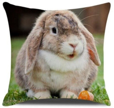 Easter Bunny Cushion COVER Floppy Ears Grass Burlap Look Polyester Pillowcase 17