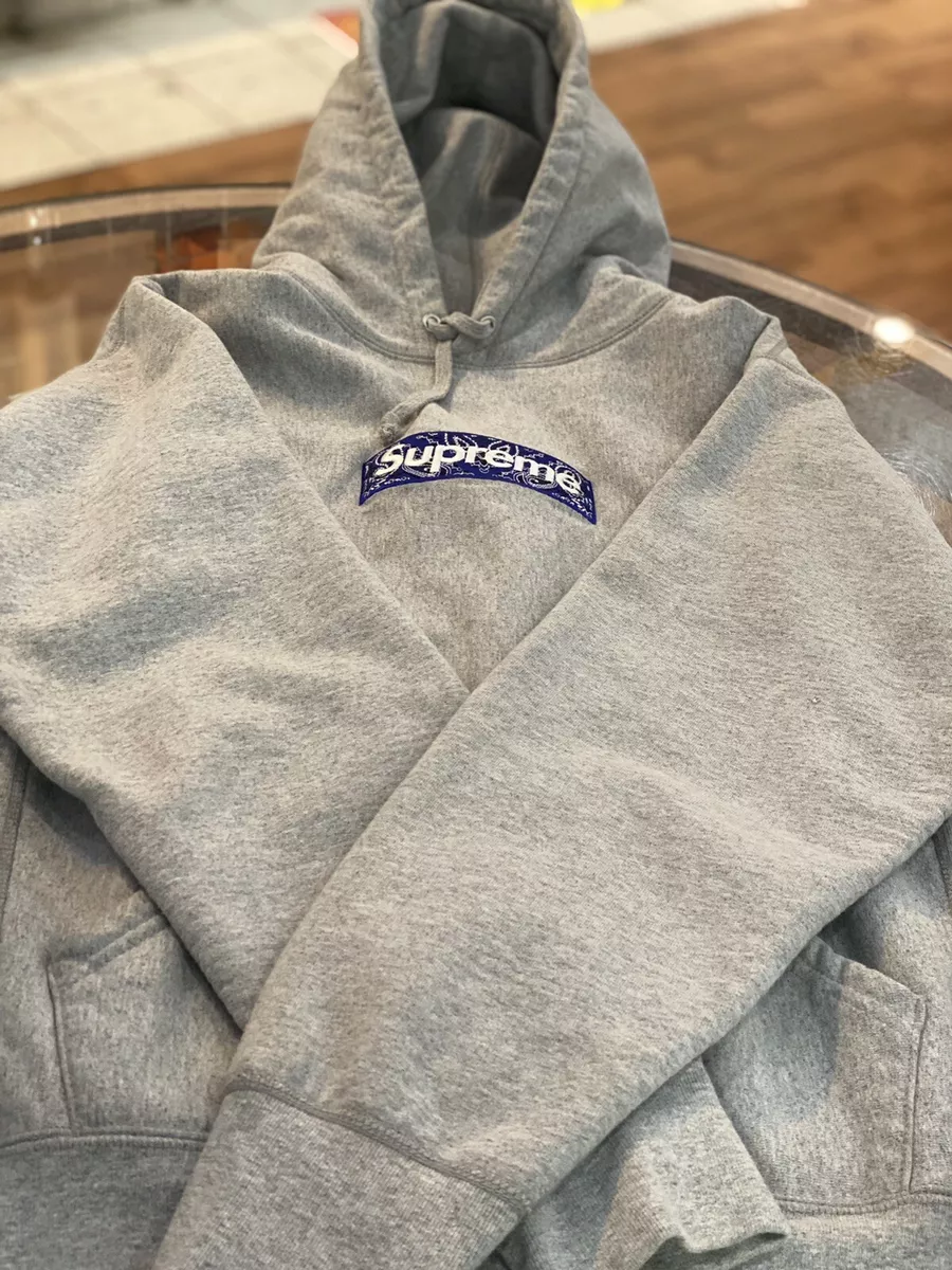 Supreme Bandana Box Logo Hoodie Heather Grey - Medium-Authentic | eBay