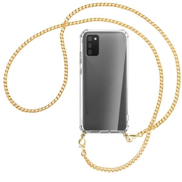 Handykette FüR Samsung Galaxy A02S Goldfarbene Kette (G) HüLle Mit Band Kordel-image