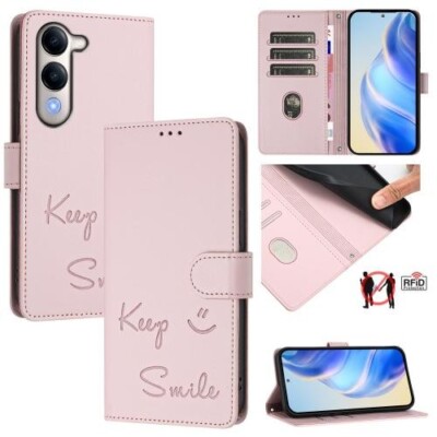 Für Vivo Y29S 5G / Y04 4G Global Smile Prägung RFID Leder Handyhülle