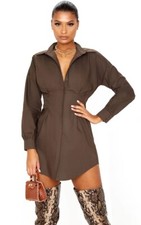 NWT Pretty Little Thing Chocolate Fitted Waist Shirt Dress - US 2 (UK 6)