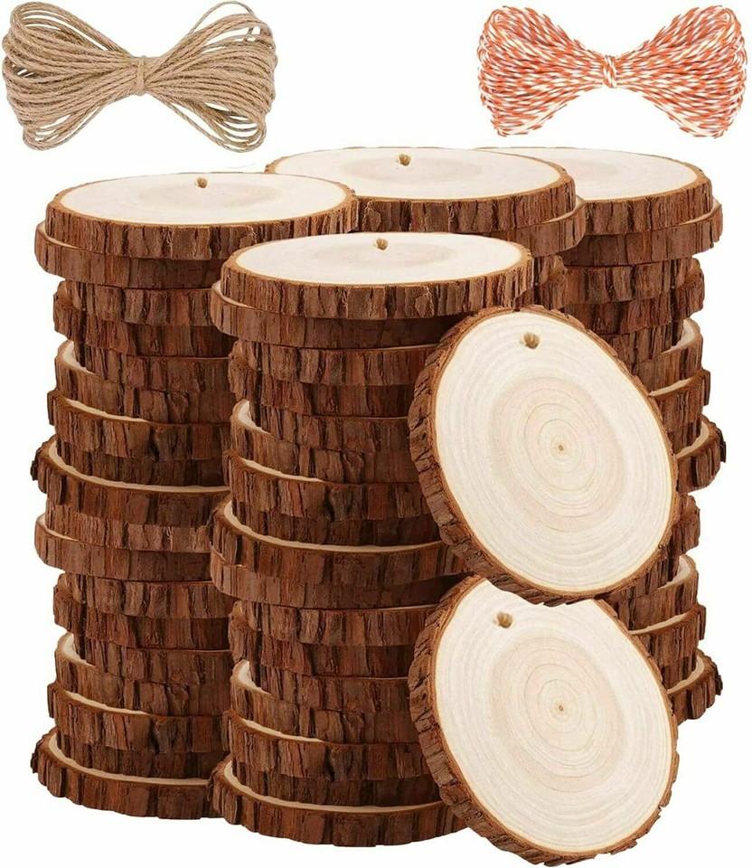 60/120Pcs Wood Slices Round Discs 5-6 CM Tree Bark Log Wooden Circles ...