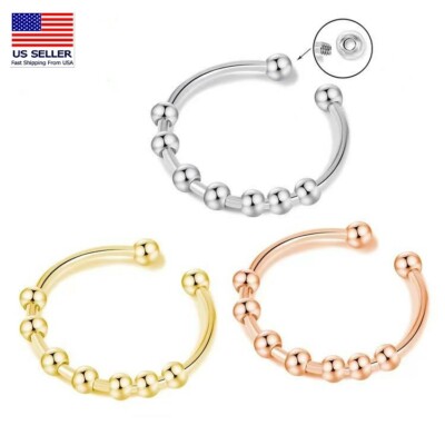 Fashion Women ADHD Rings Stress Relief Anxiety Stainless Steel Movable Spherical
