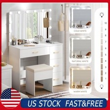 Vanity Makeup Dressing Table Desk w/Stool 4 Drawer 12 LED Lighted Mirror, Outlet