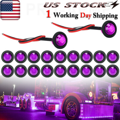 20X Purple 3/4'' 12V Marker Lights LED Truck Trailer Round Side Bullet Light 
