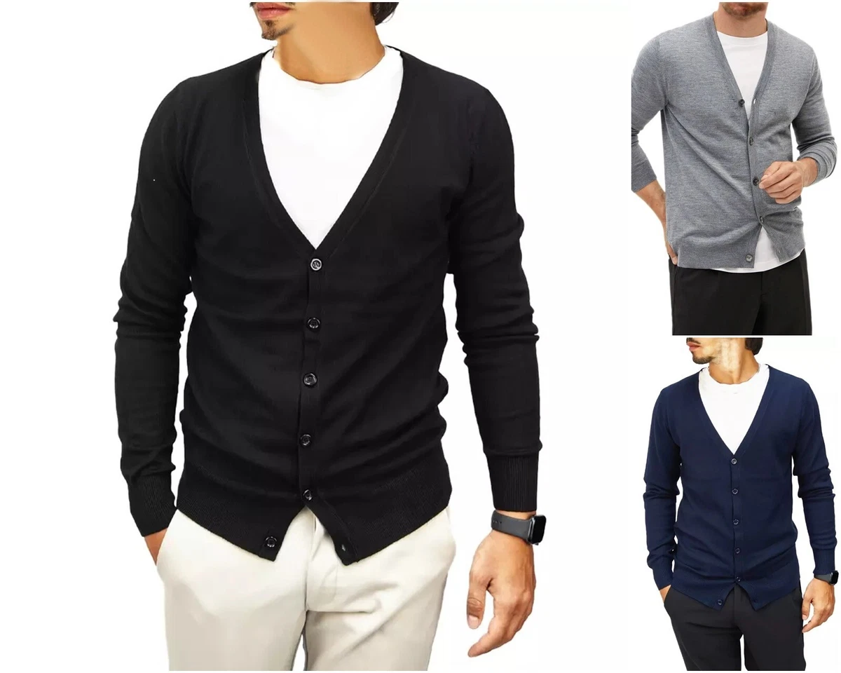Cardigan Uomo In Lana – Giacca Morbida Con Bottoni, Collo A Costine, Tinta Unita, Calda E Versatile Per Ogni Occasione