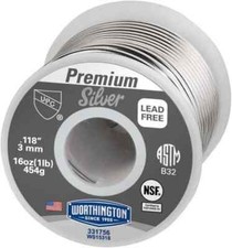 Worthington 331756 Premium Silver Lead-Free Solder: Silver, 0.118" Dia 1 Lb.