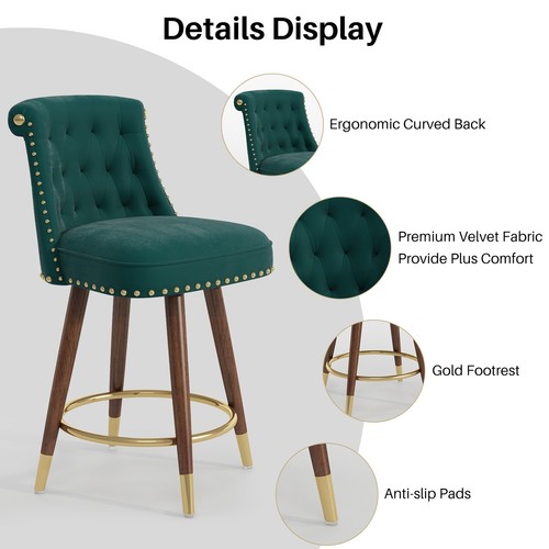Counter Height Bar Stool, 24" Swivel Upholstered Bar Chair with Back for Kitchen - Picture 6 of 56