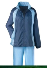 JACKET & PANTS SET, MISSES PLUS 1X, NEW, TAGS ON, NAVY JACKET, LIGHT BLUE PANTS,