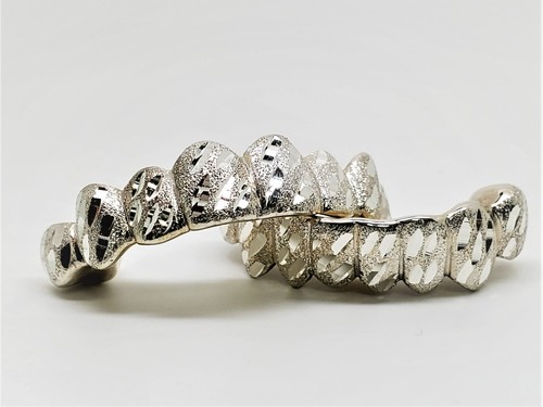 Silver w/ Nugget Cut Custom Fit 18k Yellow/Rose Gold Plated Real Grill Grillz - Picture 6 of 6