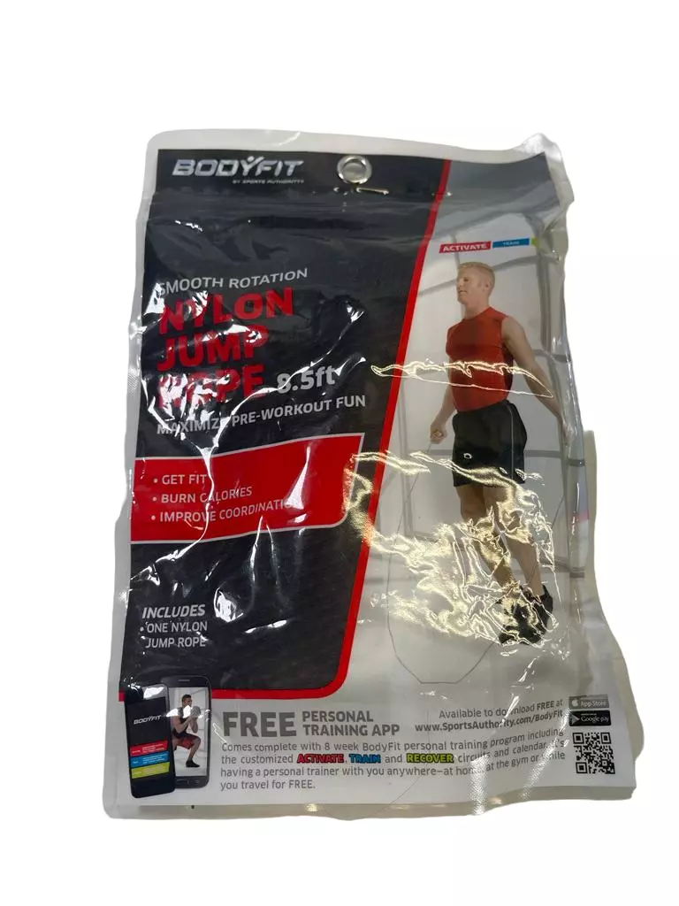 Body Fit Nylon Jump Rope Wooden Handles White 8.5 Feet