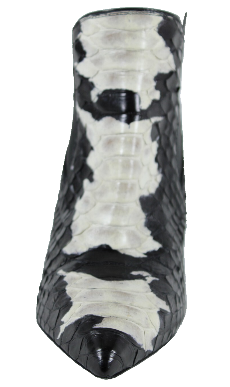 Stivaletti SAINT LAURENT tacco alto a punta pelle di pitone bianco e nero 37 5