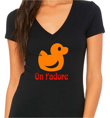 Damen T-Shirt V-Ausschnitt schwarz Wir lieben originelles und humorvolles Logo.