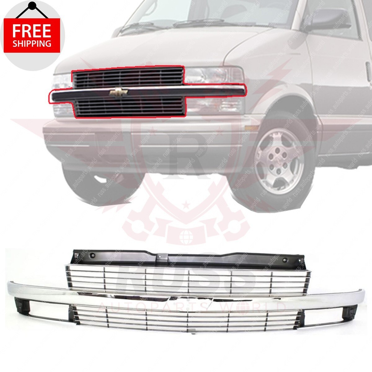 New Front Grille Silver with Chrome Fits 1995-2005 Chevrolet Astro