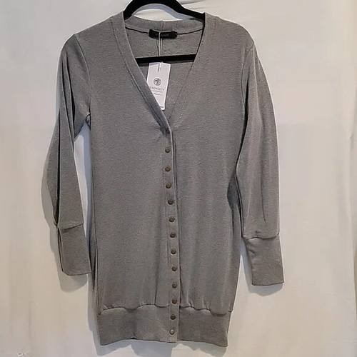 Neu mit Etikett Merokeety Damen-Longline-Cardigan Pullover mit Druckknopfleiste - grau - 31 "Länge