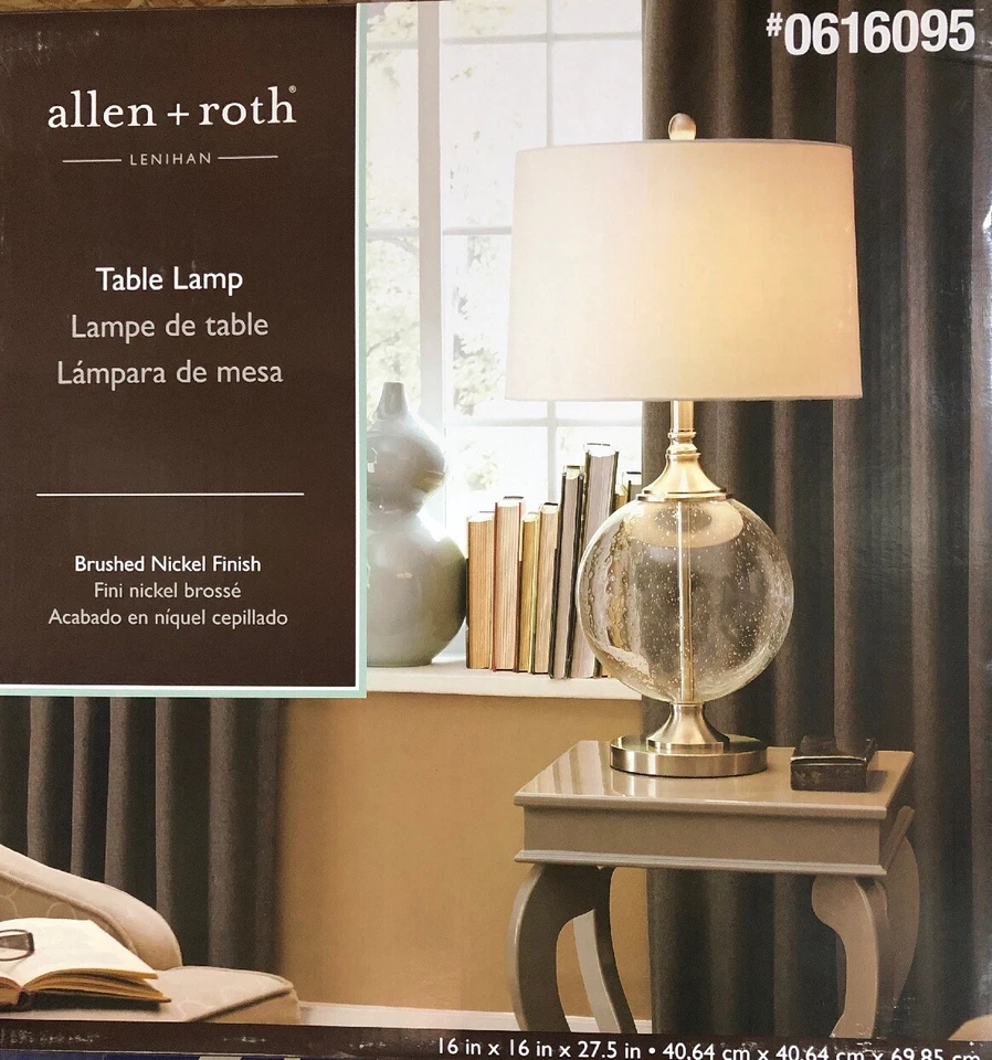 Allen + Roth LENIHAN Table Lamp Glass Brushed Nickel Finish - Image 3 of 3