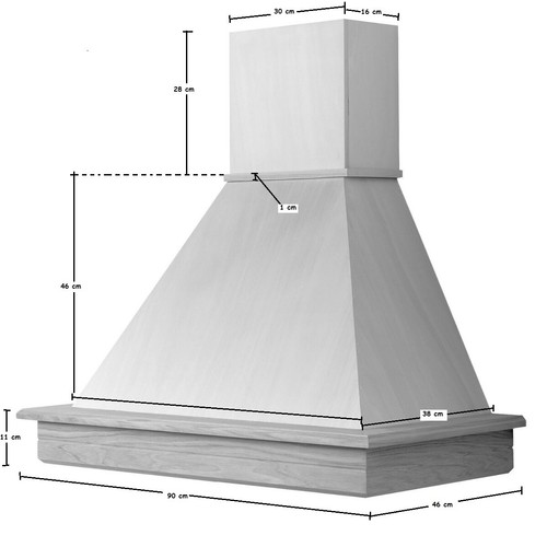 Cappa cucina in legno cm 90 parete fascione grezzo con motore CL90-TGBM52-STOCK - Foto 3 di 5