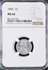 1943 1C  Lincoln Wheat One Cent NGC MS66   8671269-029