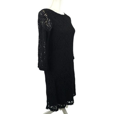 Sharagano Classic Floral Lace Sheath Dress 6 Long Sleeve Scalloped Trim Cocktail