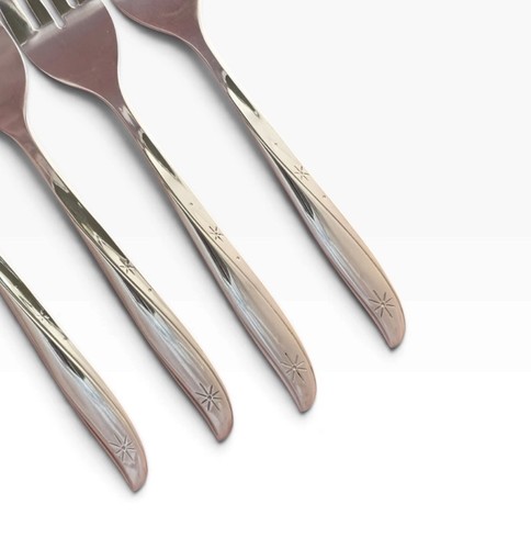 Oneida Community TWIN STAR Stainless Salad Fork 6.25” Atomic Starburst MCM Lot 4 - Afbeelding 6 van 6