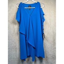 Adrianna Papell Dress Blue NW Cold Shoulder Asymmetric Drop NWT Women's 12P