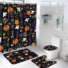 Halloween Pumpkin Shower Curtain Set Spooky Ghost Bathroom Sets with Shower Curt
