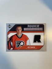 2005-2006 rookie thread jeff carter - upper deck authentic patch rookie card. rookie card picture