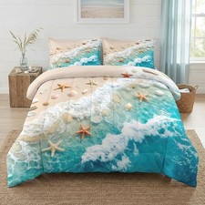 Twin Comforter Set 2 Pcs Beach Starfish Seashell Bedding for Kids and Adults