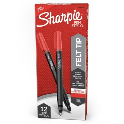 Sharpie Felt Tip Pens, Fine Point (0.4mm), Red, 12 1 Count (Pack of 12), Red
