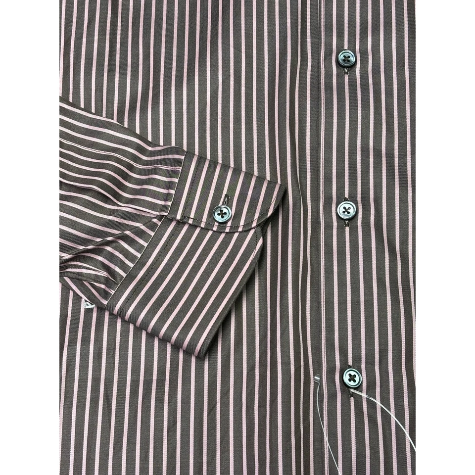 NUEVO CON ETIQUETAS Camisa de Vestir Ermenegildo Zegna Para Hombre Mediana Rosa Carbón a Rayas Hecha en Italia Foto 3 de 4