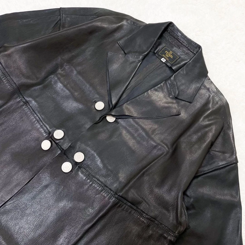 FENDI Vintage Cufflinks Leather Coat - Image 3 of 4