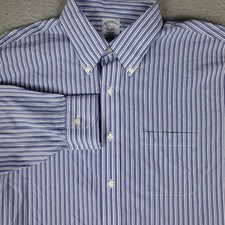 Brooks Brothers Shirt Mens 16.5 Blue Striped Regent Dress Button Up Long Sleeve