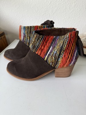 Womens 6.5 Toms Blanket Aztec Stripe Leila Brown Suede Western Boho Bootie