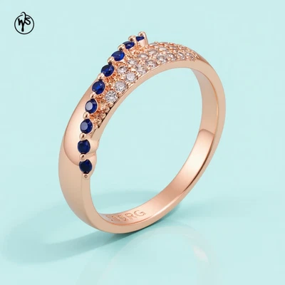Damenring WseSto 585 vergoldet Ring Blau Weiß Zirkonia Kristall Welle Geschenk - Bild 1 von 4