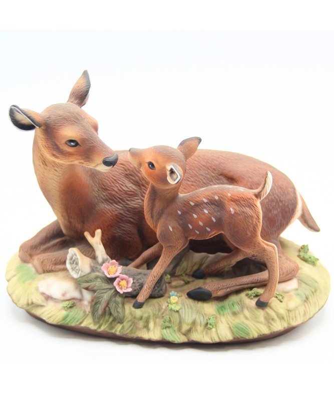 Vintage Masterpiece Porcelain Figure By Homco Doe and Baby Fawn