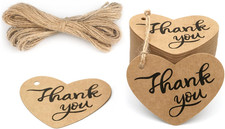 Kraft Paper Gift Tags with String, 100PCS Heart Thank You Tags, 2x2.6 in Brown H