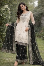 Latest New Heavy Silk Beige Top Palazzo With Dupatta For Women Festival Wear