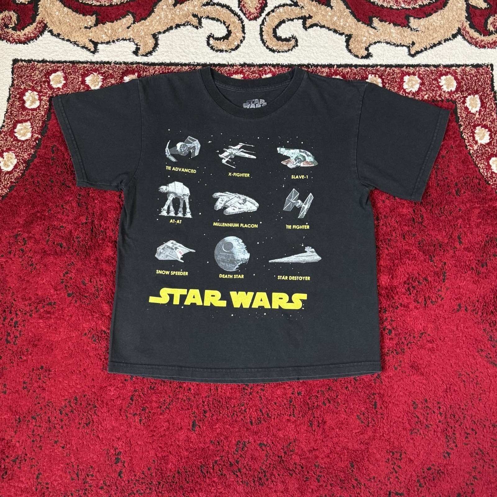 Star Wars Starships Kids Black T Shirt Size M Death Star Millennium Falcon